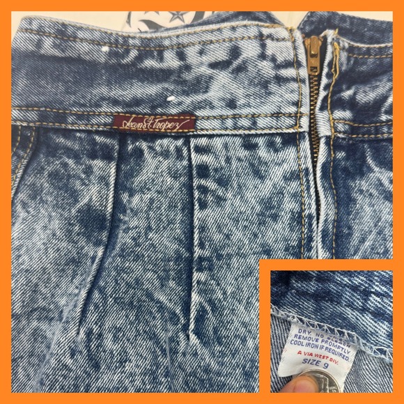 Vintage Saint Tropez Acid Wash Denim Pencil Skirt High Waist 90s Size 9 - Picture 1 of 6